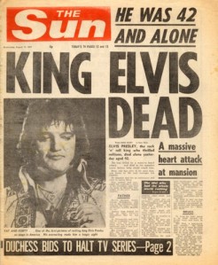 A The Sun 1977. augusztus 17-i példánya a címlapon hozta le Elvis váratlan halálát
